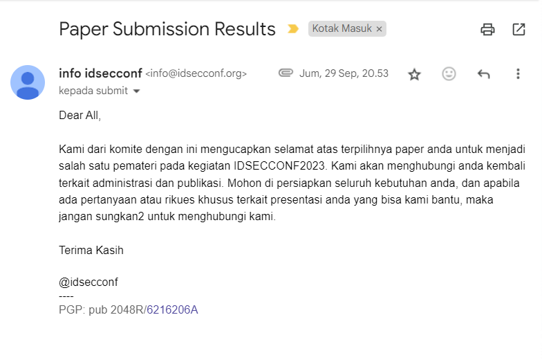 Submission Result IDSECCONF 2023